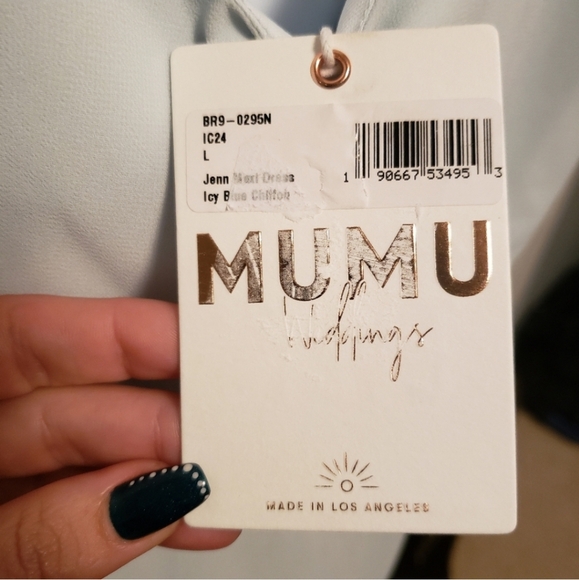 Show Me Your Mumu Gown Jenn Tie Chiffon V Neck Blue Size Large NWT - Picture 6 of 12